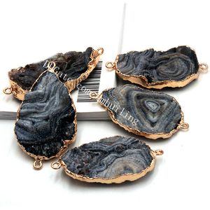 10 Stks Vergulde FreeForm Druzy Galaxy Stone Quartz Crystal Hanger Connector Kralen Dubbele Borgtocht Ruwe natuurlijke zon Agaat Gemstone Charms