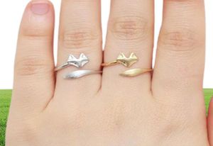 10pcs Gold Silver Alivable Cute Fox Anneaux Simple 3D Animal Head Face Tail Anneau Tiny Ed Wrap lisse Fox Bijoux minimaliste F7816781