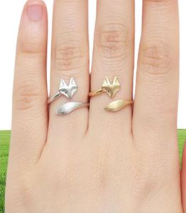 10 stks goud zilver verstelbaar schattige vossen ringen eenvoudige 3D dierenkop gezicht staart ring kleine ed wrap gladde vos minimalistische sieraden f8791046