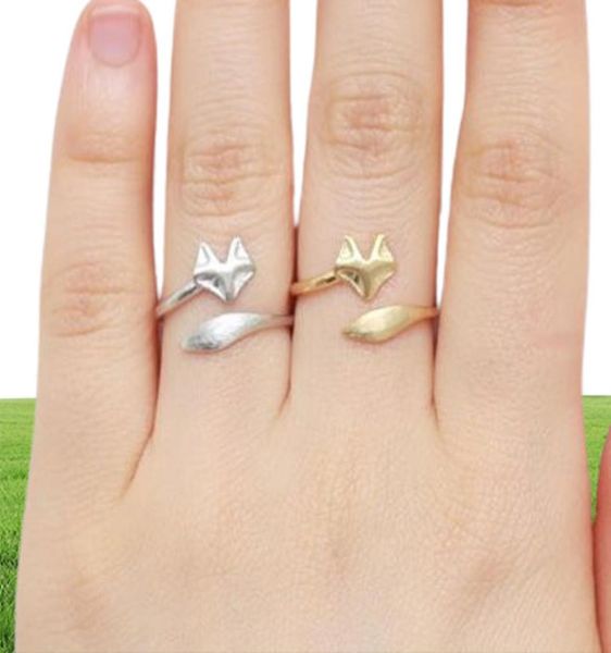 10pcs Gold Silver Ajustement Ajustements de renard mignons Simple 3D Animal Head Face Tail Anneau Tiny Ed Wrap lisse Fox Bijoux minimaliste F8879179