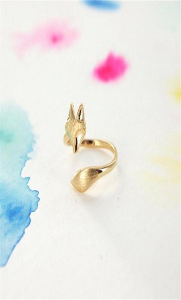 10pcs Gold Silver Alivable Cute Fox Anneaux Simple Animal Head Face Tail Tail Tiny Ed Wrap lisse Fox Bijoux minimaliste F282C3249249