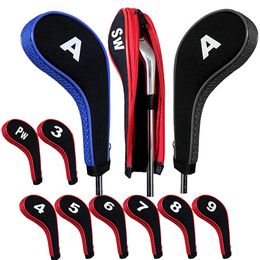 Couvertures de tête de golf de golf 10pcs définissent les huitiers à glissière pour les clubs de golf couvertures en fer avec numéro interchangeable tag accessoires de golf 240409