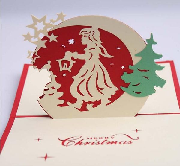 10 pz Gril Angelo Stella Fatti A Mano Kirigami Origami 3D Pop UP Biglietti di Auguri Invito Cartolina Per Il Compleanno Festa Di Natale Regalo