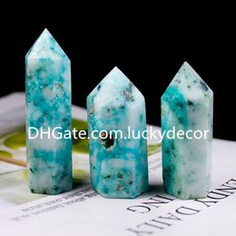 10 stks Hand Gesneden 6 Faceted Natural Chrysocolla Quartz Crystal Therapy Wand Healing Gemstone Reiki Tower Point Obelisk voor positieve energie