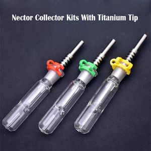 10 stks hand Nectar Verzamelaars kit Met 14mm mannelijke Titanium Nail Dab Stro Booreilanden Bong met Plastic Keck Clip