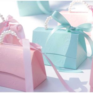 10 Stks Handtas Geschenkdoos Papier Party Bruiloft Gunst Candy Boxex Verpakking Blauw Roze Baby Douche Verjaardag Valentijnsdag Gift Tassen 211014