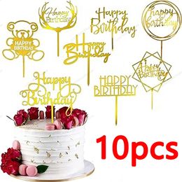 10 Uds. Adorno para tarta de feliz cumpleaños, adornos de espejo acrílico de oro rosa, decoraciones para fiesta de Baby Shower 240127