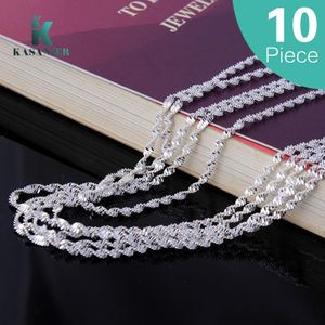 10 pcs de haute qualité 2 mm Vave d'eau 925 Collier en chaîne en argent avec femme de luxe de luxe cadeau d'anniversaire 925 Tag de fermagne de homard