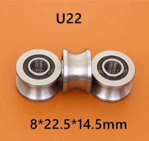 10 Uds. Rodamientos de polea de ranura U22 ABEC-5 8mm V/U de alta calidad 8*22,5*14,5*13,5mm rodamiento de bolas de rueda de rodillo de ranura U