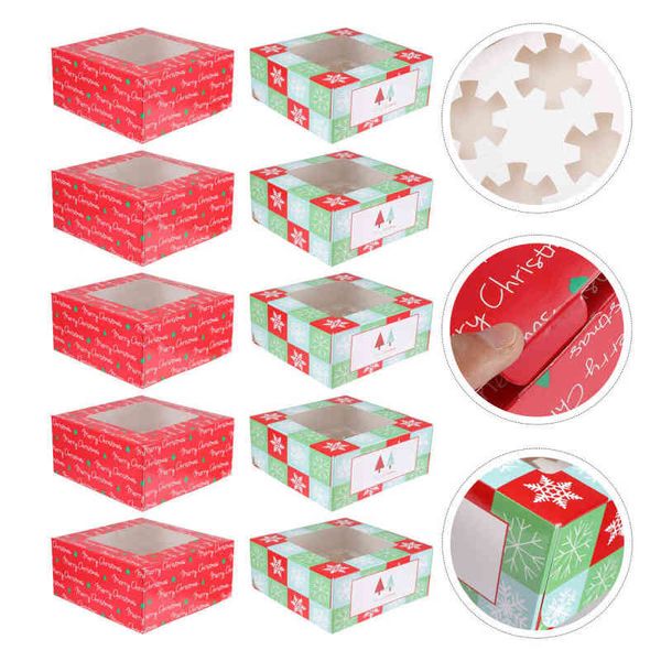 10pcs Vacances Bakery Cupcake Boxes Conteneur de Nourriture Noël avec inserts H1231