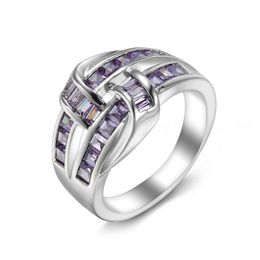 LuckyShien Holiday Gift Rings Unieke Amethyst Gems 925 Zilveren Ringen Paars Zirkoon Voor Vrouwen Moeder Gift Trouwringen Sieraden