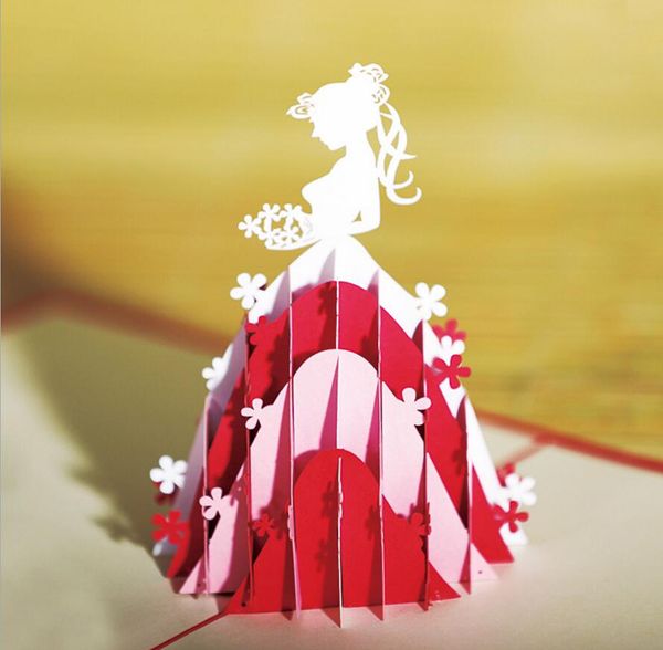 10 piezas hueco princesa novia hecho a mano Kirigami Origami 3D Pop UP tarjetas de felicitación para regalo de fiesta de cumpleaños de boda