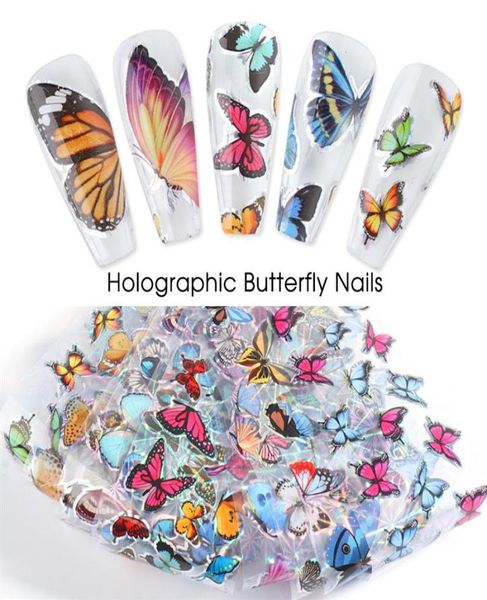 10pcs Holographic papillon feuille nail art Sticle Colorful Adhesive Paper Tips