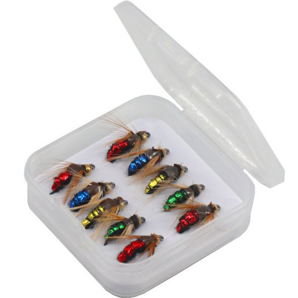 10 piezas Venta caliente Hot Bead Heavy Hundimiento Rápido Ninmofil Fly Fly Bug Worm Volas de pesca de insectos artificiales Cebo