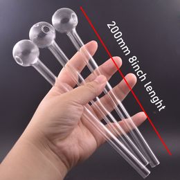 10 piezas Venta caliente Tubo de quemador de aceite de vidrio Pyrex grueso 20 cm de longitud 8 pulgadas Tubos de calidad de color transparente Tubos de gran tubo transparentes Puntas de uñas para pipas de agua Bong