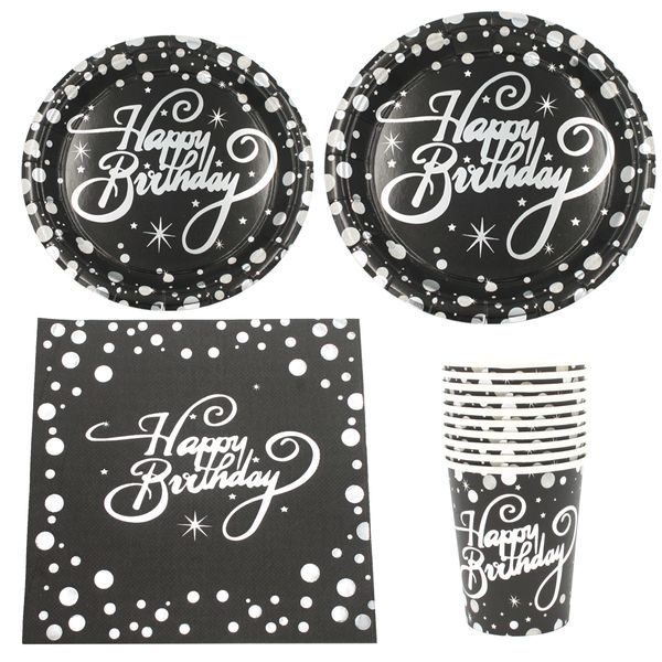 10pcs Hot Silver Black Black Disposable Table Voline Plaques de papier Coupes Napkins Happy 30th 40th Birthday Party Supplies Table Varelle