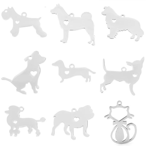 10pcs j'aime mes animaux de chien de chat pendentif en acier inoxydable avec coeur chiot pour animaux de compagnie id vierge chien pour miroir imprimé polonais 240429