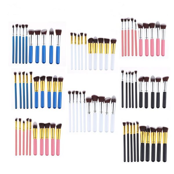 Kit de pinceaux de maquillage professionnels, 10 pièces, fond de teint, fard à paupières, Kabuki, pinceaux de maquillage, cheveux en Nylon doux de qualité supérieure, outils cosmétiques