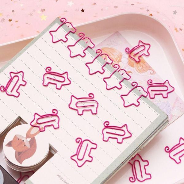 10 pièces Kawaii dessin animé cochon Animal rose signet trombone évider métal liant Clips Notes lettre fichier organisateur papeterie