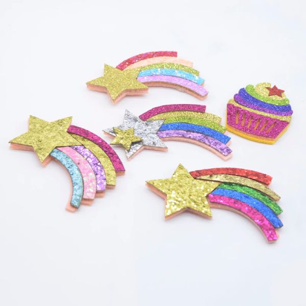 10pcs Kawaii Glitter Cake Meteor Rainbow Applique pour vêtements de bricolage Chapeau autocollant Heathear Clips Hair Coups Access
