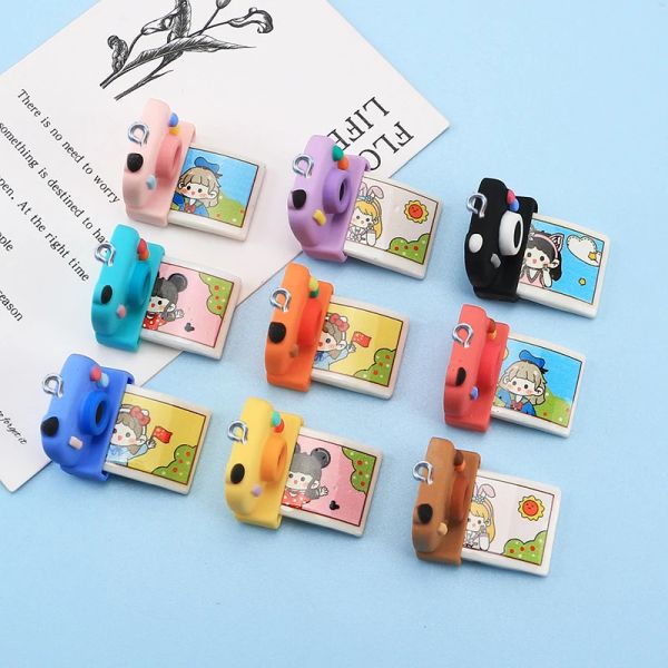 10pcs Kawaii Résine Caméra Résine Charms Pendants pour bijoux Faire un collier Collier Keychain Fidages d'artisanat DIY ACCESSOIRES