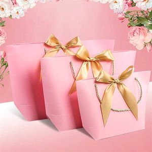 10pcs grande taille boîte-cadeau emballage poignée en or sacs-cadeaux en papier kraft avec poignées de mariage baby shower fête d'anniversaire 211014