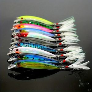 10 -stcs Larser Minnow Vismiddel Set Catch Bass sneller met veerhaak kunstmatig aas Crankbait 9cm7g 240416