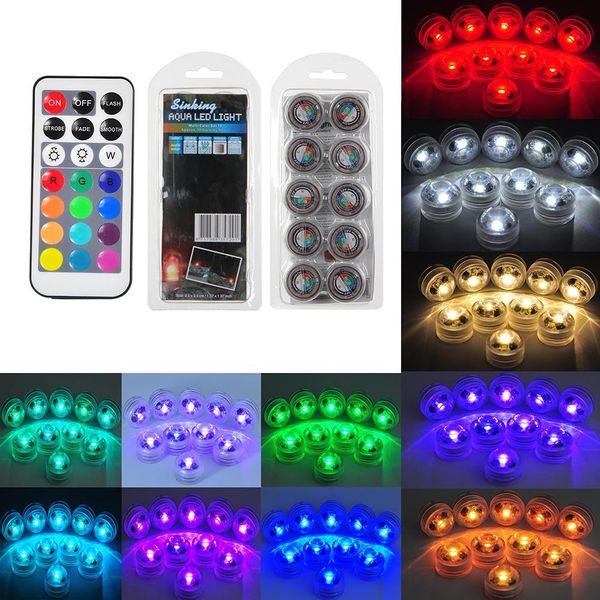 10 piezas de luz de buceo LED + 2 control remoto a prueba de agua IP68 diamante acuario RGB luz luces de decoración para boda fiesta de vacaciones decoración de Navidad