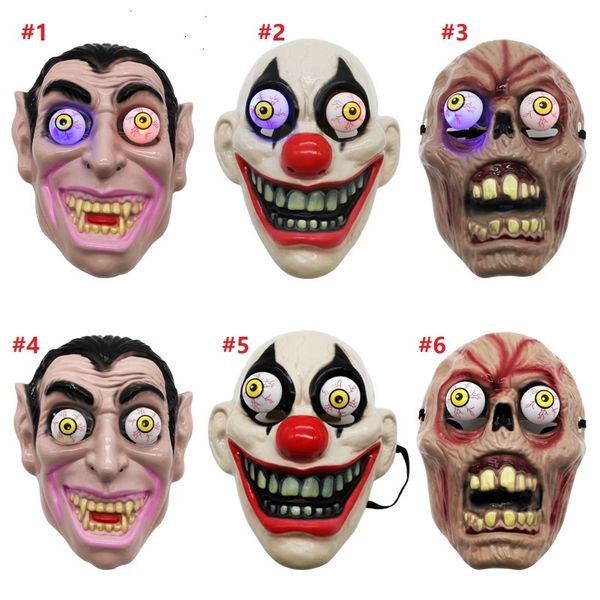 10pcs LED Light Halloween Horror Mask for Clown Vampire Eye Mask Cosplay Costume Thème Performance de maquillage Performance Masquerade Full Face Party Mask