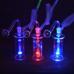 10 piezas LED luz narguile quemador de aceite de vidrio bong tubos de agua matriz en línea percolador de panal reciclador grueso cenicero bongs con tubos y manguera de quemador de aceite de vidrio