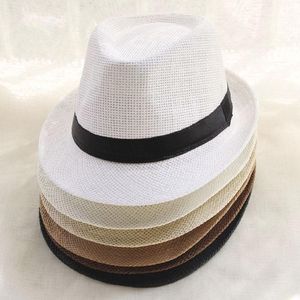 10 pcs/lot 01806-beixing été solide classique papier casquette hommes femmes Fedoras chapeau en gros large bord chapeaux