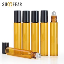 10 pièces/lot 10ML voyage Portable ambre verre rouleau Rollerball bouteilles d'huile essentielle rechargeable bouteille de parfum cosmétique conteneur