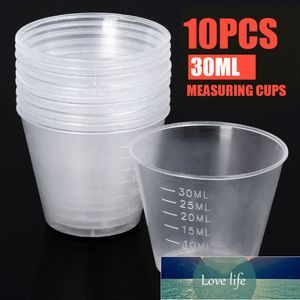10 STKS / PARTIJ 30 ML Wegwerp Plastic Duidelijke Meetbekers Vloeibare Container Medicine Cups Huis Keuken Gadget Tool Metende kopjes Fabriek Prijs Design Quality