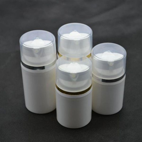 10 pcs/lot 30 ml Or Argent Timbre Blanc Airless En Plastique Lotion Crème Pompe Bouteille Rechargeable Vide Conteneurs Cosmétiques SPB90 Bojnl