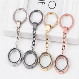 10PCS / lot 30MM Strass Rond Médaillon Flottant Porte-clés Verre Vivant Charmes Magnétiques Médaillon Keychain2336