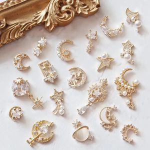 10 -stcs/lot 3d Star Moon Unicorn Alloy Nail Art Zirch Pearl Crystal Metal Manicure Nails Accesorios Leverden Decoraties Charms 240401