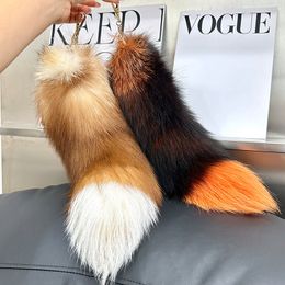 10 pièces/lot-40 cm/16 "grand véritable queue de fourrure de renard porte-clés Costume Cosplay jouet sac sac à main pendentif glands