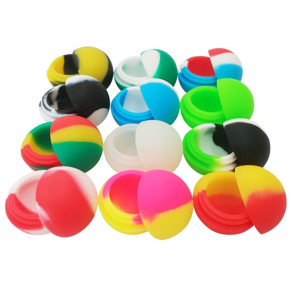 10pcs / lot 5.6ml Mini forme de boule Récipient en silicone de couleur assortie pour Dabs Conteneurs antiadhésifs incassables Pots de stockage de concentré de cire