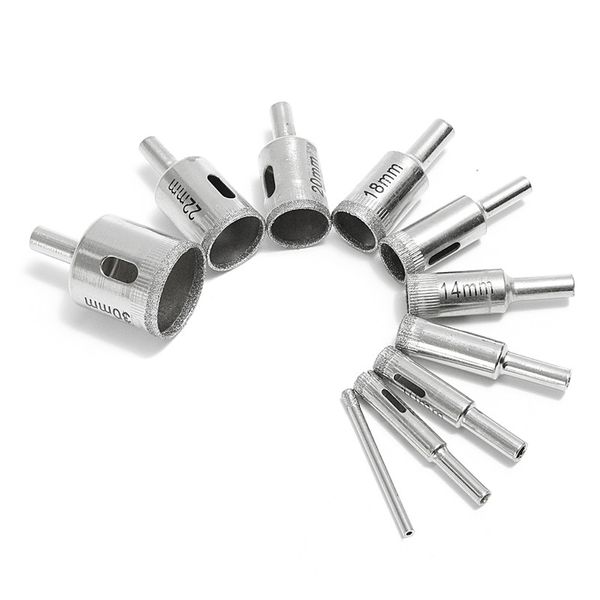 Freeshipping 10 Unids / lote 6-30 / 6-32 / 5-22 / 4-30 / 3-50 / 8-50mm Diamante Agujero Sierra Broca Sierra Conjunto Azulejo Cerámica Corte Vidrio Mármol Conjunto