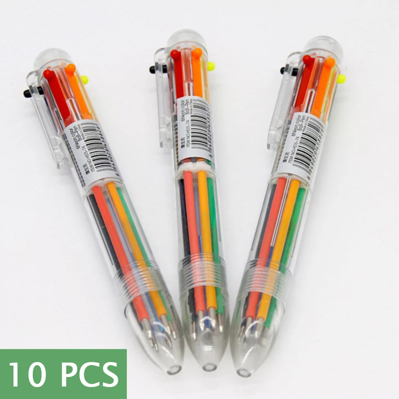 10pcs/lot 6インクカラーマルチカラーボールポイントペンカラーキッズスクールオフィス用品のための描画ペン