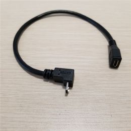 10 stks/partij 90 graden naar beneden haakse micro USB-verlengkabel datakabel man-vrouw zwart 25 cm
