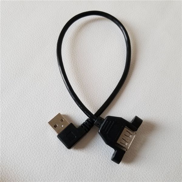 10 unids/lote 90 grados ángulo recto USB 2,0 A macho a hembra M/F tornillo bloqueo montaje en Panel extensión Cable blindaje 30cm tornillos