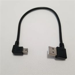 10 unids/lote 90 grados ángulo recto USB 2,0 a Mini conector macho a macho izquierdo Cable USB 25cm