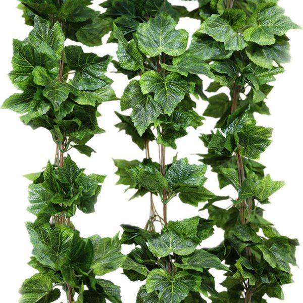 Guirlande de feuilles de raisin artificielles en soie, 10 pièces, fausse vigne, lierre, décoration intérieure et extérieure, fleur de mariage, feuilles vertes, décoration 241j