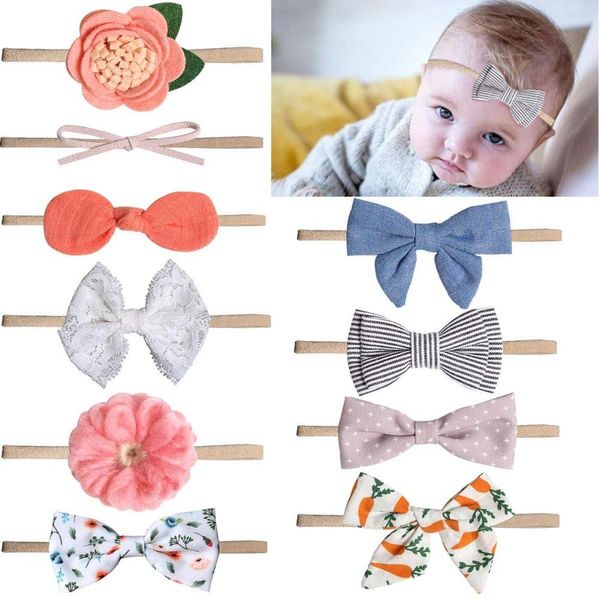 10 pièces/lot, bandeaux et nœuds à fleurs pour bébé fille, ensemble d'accessoires pour cheveux en Nylon pour nouveau-nés, nourrissons et tout-petits