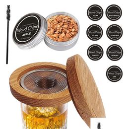 10 piezas/lote Bar Herramientas Cóctel Whisky Smoker Kit con 8 Fabores diferentes frutas Feavings de madera natural para bebidas Accesorios de cocina Dhae5