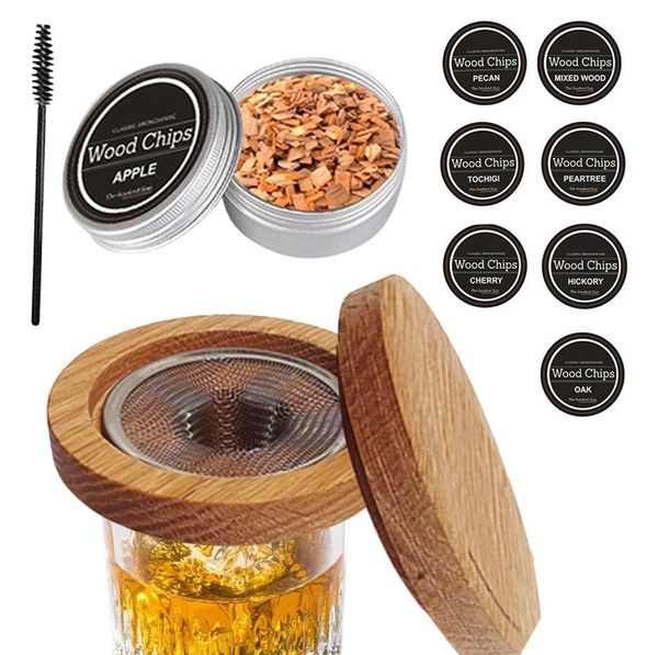 10 unids / lote Bar Tools Cocktail Whisky Smoker Kit con 8 diferentes sabores Fruta Virutas de madera natural para bebidas Cocina Bar Accesorios Herramientas al por mayor