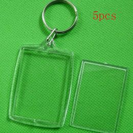 10 unids/lote acrílico en blanco insertar foto marco llavero DIY anillo dividido llavero regalo rectángulo transparente