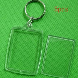 10 pcs/Lot blanc acrylique insérer Photo cadre Photo porte-clés bricolage anneau fendu porte-clés cadeau Rectangle Transparent