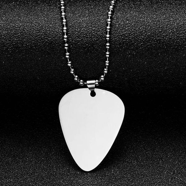 10pcs / lot Blank Guitar Pick Forme Colliers En Acier Inoxydable Miroir Polonais Hommes Femmes Pendentif pour DIY Gravé Collier Porte-clés252w